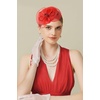 image:imageBABEYOND Fascinators Hats for Women  Tea Party Kentucky Fascinator Derby Knot Tulle Pillbox Church Hat for Bridal WeddingRed