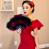 image:imageBABEYOND Marabou Feather Fan 22s Vintage Folding Fan Flapper Hand Fan for Costume Dancing Show Tea Party Wedding DecorationBlackredblack Rib