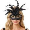 image:imageBABEYOND Black Feather Masquerade Mask with Rhinestones Lace Detailing Elegant Party Accessory for Halloween CostumeBlack Gold