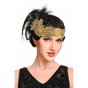 image:imageBABEYOND 1920s Feather Flapper Headpiece  Gatsby Beaded Sequin Headband Roaring 20s Accessories for WomenGreenBlack
