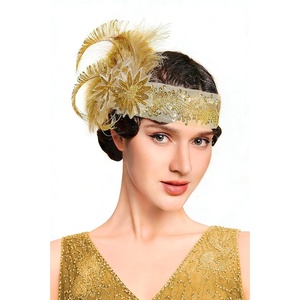 image:imageBABEYOND 1920s Feather Flapper Headpiece  Gatsby Beaded Sequin Headband Roaring 20s Accessories for WomenGreenGold