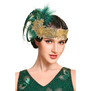 image:imageBABEYOND 1920s Feather Flapper Headpiece  Gatsby Beaded Sequin Headband Roaring 20s Accessories for WomenGreenGreen
