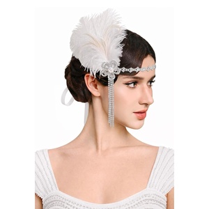 image:imageBABEYOND 1920s Feather Flapper Headpiece  Vintage Rhinestone Headband for Gatsby Party Roaring 20s Costume AccessoriesWhiteWhite