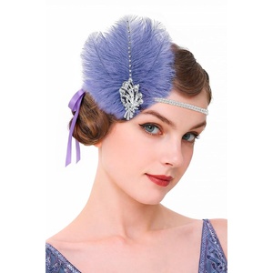 image:imageBABEYOND 1920s Feather Headpiece Flapper  Great Gatsby Vintage Hair Accessory Handmade Womens Headband for Costume PartyLavender