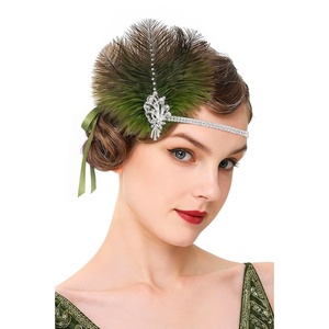 image:imageBABEYOND 1920s Feather Headpiece Flapper  Great Gatsby Vintage Hair Accessory Handmade Womens Headband for Costume PartyOlive Green