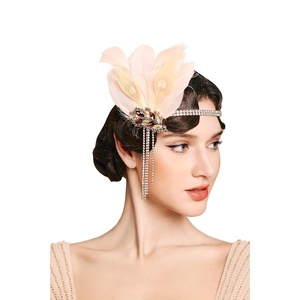 image:imageBABEYOND 1920s Feather Headpiece Roaring 20s Flapper Headband Great Gatsby Crystal Hair Accessory Vintage Jazz Age Hair JewelryGreenChampagne