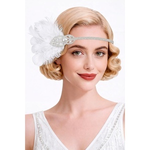 image:imageBABEYOND 1920s Flapper Feather Headband Great Gatsby Rhinestone Elastic Headpiece Vintage Art Deco Party AccessoryBlackWhite