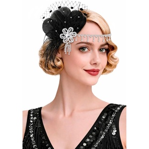 image:imageBABEYOND 1920s Flapper Feather Headpiece Great Gatsby Rhinestone Headband with Hair Clip Vintage Art Deco Party AccessoryBlack