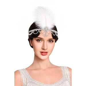 image:imageBABEYOND 1920s Flapper Headband Vintage Feather Hairpiece with Rhinestones Roaring 20s Gatsby Headpiece for WomenGoldSilver
