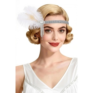 image:imageBABEYOND 1920s Flapper Headband for Women Peacock Feather Rhinestone Gatsby Headpiece Vintage Great Gatsby Costume Accessory GreenBeige