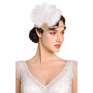 image:imageBABEYOND 1920s Flapper Headpiece Feather Headband with Rhinestones Tassels Roaring 20s Gatsby Costume AccessoryWhite