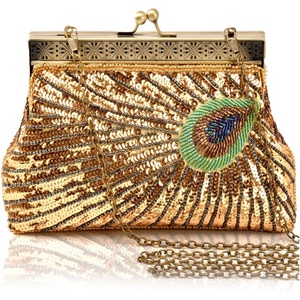 image:imageBABEYOND 1920s Flapper Peacock Clutch Vintage Gatsby Sequined Evening Handbag Beaded BagGolden