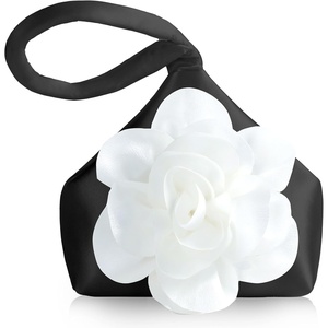 image:imageBABEYOND Clutch Purses for Women  Evening Bags Flower Satin Handbag Classy Wristlet Purse for Party Daily WeddingBlack With White Flower