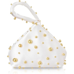 image:imageBABEYOND Clutch Purses for Women  Satin Evening Bag Triangle Purse Pearl Handbag for Wedding Prom PartyWhite With Golden Pearls