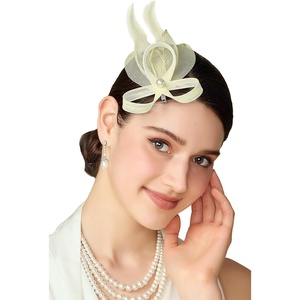 image:imageBABEYOND Fascinator Hair Clip for Women  Tea Party Kentucky Elegant Chic Mesh Feather Flower Bridal Wedding HeadpieceBeige
