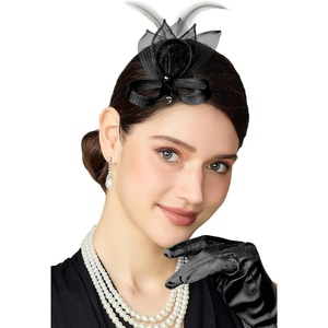 image:imageBABEYOND Fascinator Hair Clip for Women  Tea Party Kentucky Elegant Chic Mesh Feather Flower Bridal Wedding HeadpieceBlack