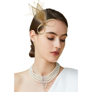 image:imageBABEYOND Fascinator Hair Clip for Women  Tea Party Kentucky Elegant Chic Mesh Feather Flower Bridal Wedding HeadpieceGold