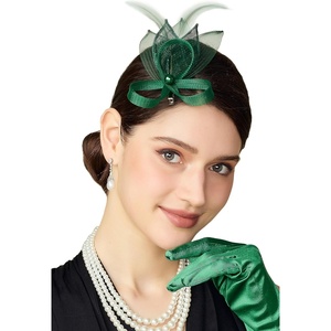 image:imageBABEYOND Fascinator Hair Clip for Women  Tea Party Kentucky Elegant Chic Mesh Feather Flower Bridal Wedding HeadpieceGreen