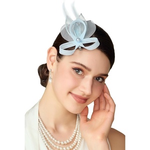 image:imageBABEYOND Fascinator Hair Clip for Women  Tea Party Kentucky Elegant Chic Mesh Feather Flower Bridal Wedding HeadpieceLight Blue