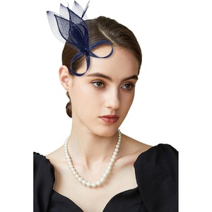 image:imageBABEYOND Fascinator Hair Clip for Women  Tea Party Kentucky Elegant Chic Mesh Feather Flower Bridal Wedding HeadpieceNavy Blue