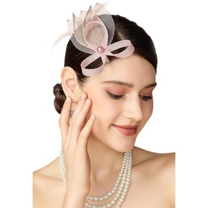 image:imageBABEYOND Fascinator Hair Clip for Women  Tea Party Kentucky Elegant Chic Mesh Feather Flower Bridal Wedding HeadpieceNude Pink