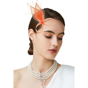 image:imageBABEYOND Fascinator Hair Clip for Women  Tea Party Kentucky Elegant Chic Mesh Feather Flower Bridal Wedding HeadpieceOrange