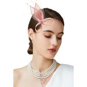 image:imageBABEYOND Fascinator Hair Clip for Women  Tea Party Kentucky Elegant Chic Mesh Feather Flower Bridal Wedding HeadpiecePeach Fuzz
