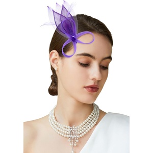 image:imageBABEYOND Fascinator Hair Clip for Women  Tea Party Kentucky Elegant Chic Mesh Feather Flower Bridal Wedding HeadpiecePurple