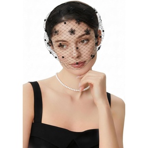 image:imageBABEYOND Fascinator Headband for Women  Mesh Veil Bridal Wedding Flapper Flower Tea Party Fascinators Headpiece with BeadsBlack
