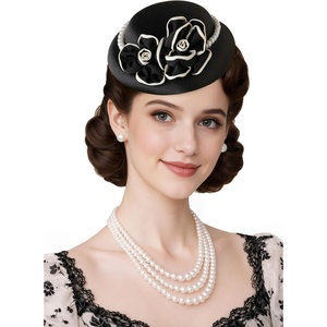 image:imageBABEYOND Fascinators Hats for Women  British Tea Party Kentucky Fascinator Derby Flower Pillbox Hat for Bridal WeddingBlack