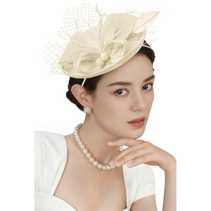 image:imageBABEYOND Fascinators Hats for Women  Tea Party 2026 Kentucky Fascinator Pillbox Derby Hat Sinamay Headband with Hair ClipBeige
