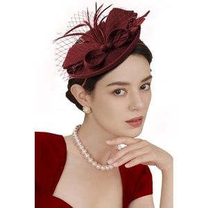 image:imageBABEYOND Fascinators Hats for Women  Tea Party 2026 Kentucky Fascinator Pillbox Derby Hat Sinamay Headband with Hair ClipBurgundy