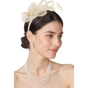 image:imageBABEYOND Fascinators Hats for Women  Tea Party Hat Kentucky Elegant Tulle Feather Ribbon Bridal Wedding Derby HeadbandChampagne
