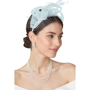 image:imageBABEYOND Fascinators Hats for Women  Tea Party Hat Kentucky Elegant Tulle Feather Ribbon Bridal Wedding Derby HeadbandLight Blue