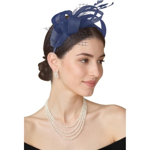 image:imageBABEYOND Fascinators Hats for Women  Tea Party Hat Kentucky Elegant Tulle Feather Ribbon Bridal Wedding Derby HeadbandNavy Blue