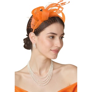 image:imageBABEYOND Fascinators Hats for Women  Tea Party Hat Kentucky Elegant Tulle Feather Ribbon Bridal Wedding Derby HeadbandOrange