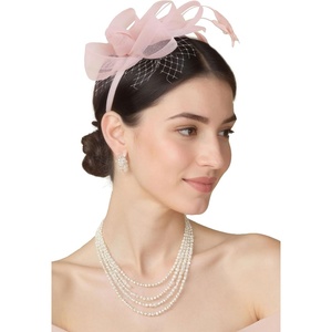 image:imageBABEYOND Fascinators Hats for Women  Tea Party Hat Kentucky Elegant Tulle Feather Ribbon Bridal Wedding Derby HeadbandPink