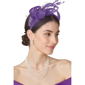 image:imageBABEYOND Fascinators Hats for Women  Tea Party Hat Kentucky Elegant Tulle Feather Ribbon Bridal Wedding Derby HeadbandPurple