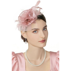 image:imageBABEYOND Fascinators Hats for Women  Tea Party Hats Fascinators Kentucky Tulle Ribbon Derby Headband for Wedding CocktailNude Pink