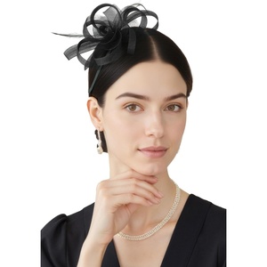 image:imageBABEYOND Fascinators Hats for Women  Tea Party Hats Kentucky Elegant Tulle Feather Bridal Wedding Ribbon Headband Hair ClipBlack