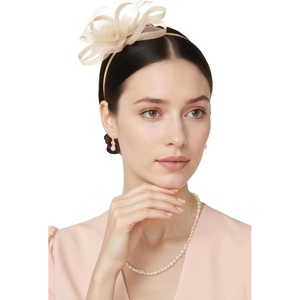 image:imageBABEYOND Fascinators Hats for Women  Tea Party Hats Kentucky Elegant Tulle Feather Bridal Wedding Ribbon Headband Hair ClipChampagne