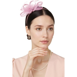 image:imageBABEYOND Fascinators Hats for Women  Tea Party Hats Kentucky Elegant Tulle Feather Bridal Wedding Ribbon Headband Hair ClipLight Pink