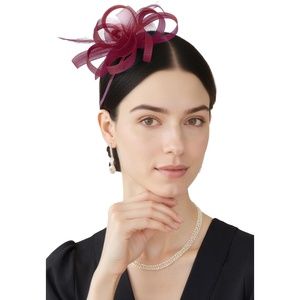 image:imageBABEYOND Fascinators Hats for Women  Tea Party Hats Kentucky Elegant Tulle Feather Bridal Wedding Ribbon Headband Hair ClipWine Red