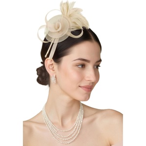 image:imageBABEYOND Fascinators Hats for Women  Tea Party Hats Kentucky Elegant Tulle Mesh Feather Bridal Wedding Headband Hair ClipChampagne