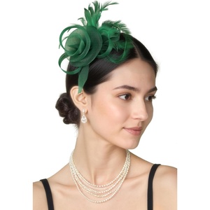 image:imageBABEYOND Fascinators Hats for Women  Tea Party Hats Kentucky Elegant Tulle Mesh Feather Bridal Wedding Headband Hair ClipDark Green