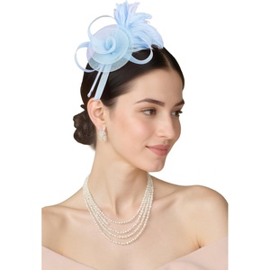 image:imageBABEYOND Fascinators Hats for Women  Tea Party Hats Kentucky Elegant Tulle Mesh Feather Bridal Wedding Headband Hair ClipLight Blue