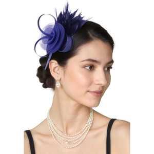 image:imageBABEYOND Fascinators Hats for Women  Tea Party Hats Kentucky Elegant Tulle Mesh Feather Bridal Wedding Headband Hair ClipNavy Blue