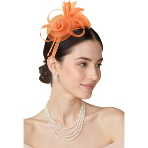 image:imageBABEYOND Fascinators Hats for Women  Tea Party Hats Kentucky Elegant Tulle Mesh Feather Bridal Wedding Headband Hair ClipOrange