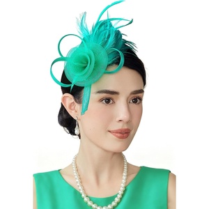 image:imageBABEYOND Fascinators Hats for Women  Tea Party Hats Kentucky Elegant Tulle Mesh Feather Bridal Wedding Headband Hair ClipTeal