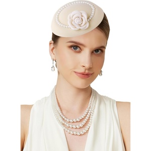 image:imageBABEYOND Fascinators Hats for Women  Tea Party Kentucky Fascinator Derby Flower Pillbox Hat with Pearls for Bridal WeddingBeige